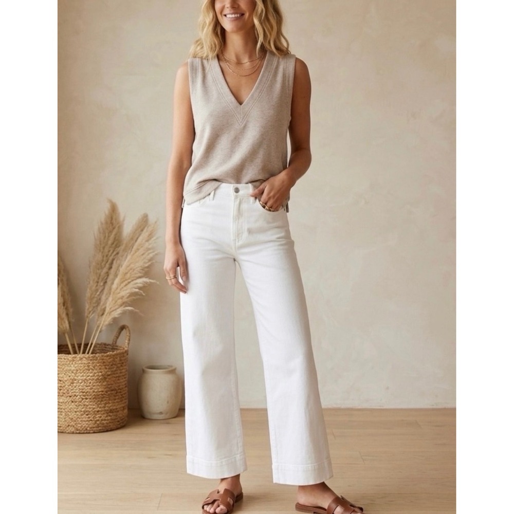ME+EM V-Neck Sleeveless Sweatshirt Vest Oatmeal Marl Cotton SS22JT332 Size 2